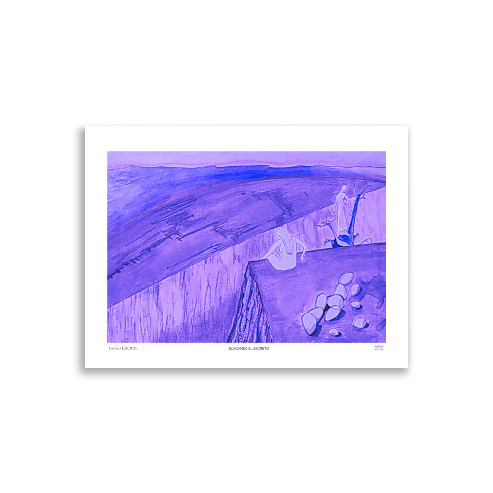 "Lámina artística 'Buscando el Secreto' de Aima Martin en estilo surrealista, impresa en alta calidad"