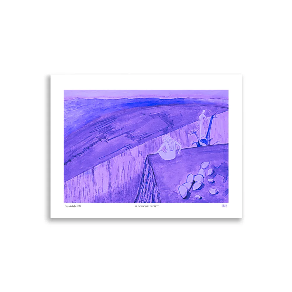 "Lámina artística 'Buscando el Secreto' de Aima Martin en estilo surrealista, impresa en alta calidad"